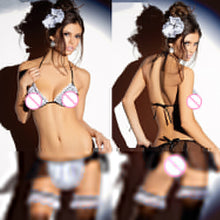 Load image into Gallery viewer, Women Sexy Flower Headband G-String Underwear Maid Uniform Costume Set