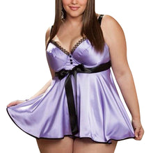 Load image into Gallery viewer, Plus Size Women Sexy Babydoll Satin Underwire Nightgown with G-String Intimate