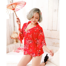 Load image into Gallery viewer, New red chiffon sexy perspective women&#39;s kimono erotic underwear