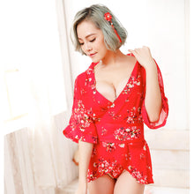 Load image into Gallery viewer, New red chiffon sexy perspective women&#39;s kimono erotic underwear