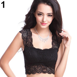 Women's Summer Sexy Hollow Lace Stretchy Padded Sport Yoga Vest Wireless Bra Top