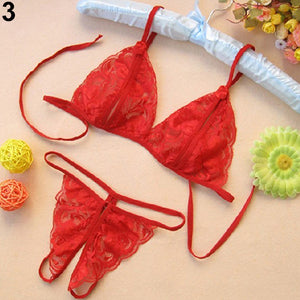 Women's Sexy Transparent Lace Bra Slim G-String Fashion Underwear Sleepwear