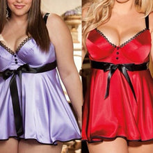 Load image into Gallery viewer, Plus Size Women Sexy Babydoll Satin Underwire Nightgown with G-String Intimate