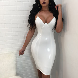 Sexy Women Solid Color Spaghetti Strap Back Zipper Slit Bodycon Party Club Dress