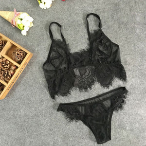 Women's Sexy Lace Hollow Sleepwear Underwear Lace G-string + Bra Nightwear Set