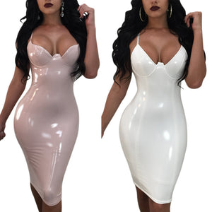 Sexy Women Solid Color Spaghetti Strap Back Zipper Slit Bodycon Party Club Dress