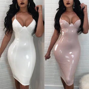 Sexy Women Solid Color Spaghetti Strap Back Zipper Slit Bodycon Party Club Dress