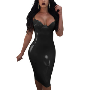 Sexy Women Solid Color Spaghetti Strap Back Zipper Slit Bodycon Party Club Dress