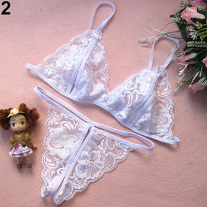 Women's Sexy Transparent Lace Bra Slim G-String Fashion Underwear Sleepwear