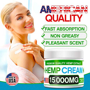 Hemp Pain Relief Cream - 15,000 MG - Natural Hemp Extract Relieves Inflammation, Knee, Muscle, Joint & Back Pain - Contains Arnica, MSM & EMU Oil - Non-GMO - Made in USA: Health & Personal Care