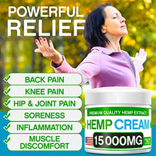 Load image into Gallery viewer, Hemp Pain Relief Cream - 15,000 MG - Natural Hemp Extract Relieves Inflammation, Knee, Muscle, Joint &amp; Back Pain - Contains Arnica, MSM &amp; EMU Oil - Non-GMO - Made in USA: Health &amp; Personal Care