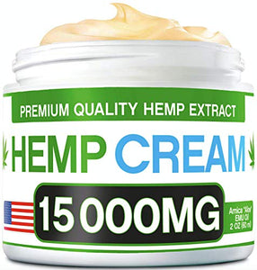 Hemp Pain Relief Cream - 15,000 MG - Natural Hemp Extract Relieves Inflammation, Knee, Muscle, Joint & Back Pain - Contains Arnica, MSM & EMU Oil - Non-GMO - Made in USA: Health & Personal Care