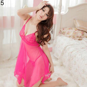 Women Sexy Lace See Through Nightwear Underwear Sleepwear Dress + G-string Set