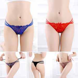 Sexy Flower Lace See-through G-String Women Underwear Strappy Panties Briefs