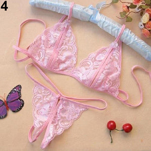 Women's Sexy Transparent Lace Bra Slim G-String Fashion Underwear Sleepwear