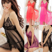 Load image into Gallery viewer, Women Sexy Lace See Through Nightwear Underwear Sleepwear Dress + G-string Set