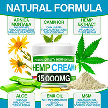 Load image into Gallery viewer, Hemp Pain Relief Cream - 15,000 MG - Natural Hemp Extract Relieves Inflammation, Knee, Muscle, Joint &amp; Back Pain - Contains Arnica, MSM &amp; EMU Oil - Non-GMO - Made in USA: Health &amp; Personal Care