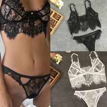 Load image into Gallery viewer, Women&#39;s Sexy Lace Hollow Sleepwear Underwear Lace G-string + Bra Nightwear Set