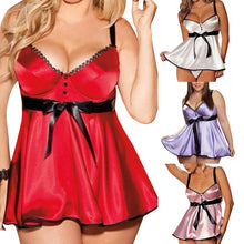 Load image into Gallery viewer, Plus Size Women Sexy Babydoll Satin Underwire Nightgown with G-String Intimate