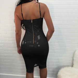 Sexy Women Solid Color Spaghetti Strap Back Zipper Slit Bodycon Party Club Dress