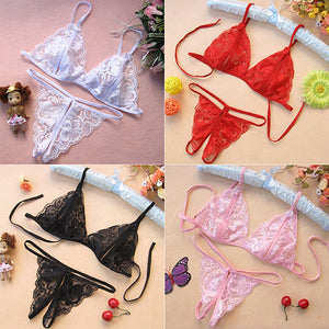 Women's Sexy Transparent Lace Bra Slim G-String Fashion Underwear Sleepwear