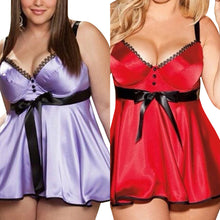 Load image into Gallery viewer, Plus Size Women Sexy Babydoll Satin Underwire Nightgown with G-String Intimate