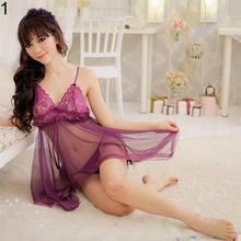 Load image into Gallery viewer, Women Sexy Lace See Through Nightwear Underwear Sleepwear Dress + G-string Set