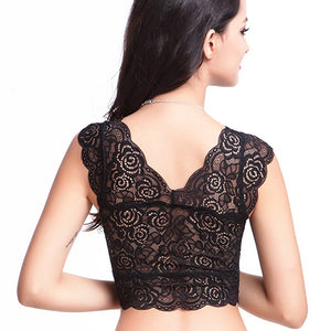 Women's Summer Sexy Hollow Lace Stretchy Padded Sport Yoga Vest Wireless Bra Top