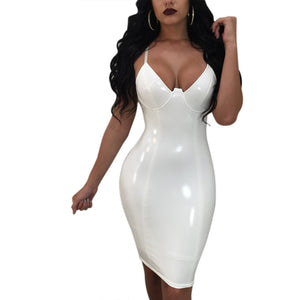 Sexy Women Solid Color Spaghetti Strap Back Zipper Slit Bodycon Party Club Dress