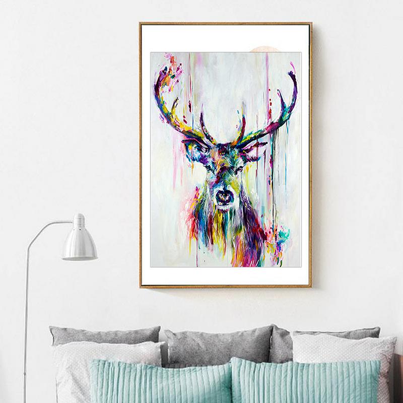 oil painting canvas art modern Watercolor Deer Head Inkjet Canvas Poster Print Abstract Animal Picture Frameless Canvas #CW