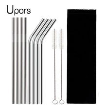 Load image into Gallery viewer, UPORS 4/8Pcs Reusable Drinking Straw High Quality 304 Stainless Steel Metal Straw with Cleaner Brush Wholesale