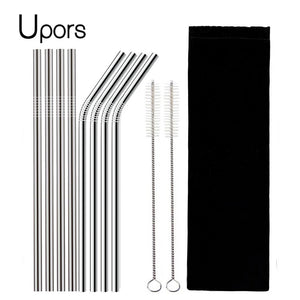 UPORS 4/8Pcs Reusable Drinking Straw High Quality 304 Stainless Steel Metal Straw with Cleaner Brush Wholesale