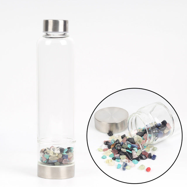 New Product Creative Natural Quartz Crystal Glass Water Bottle Gravel Irregular Stone Cup Point Wand Healing Infused Elixir Cup