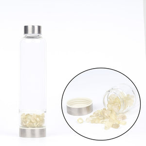 New Product Creative Natural Quartz Crystal Glass Water Bottle Gravel Irregular Stone Cup Point Wand Healing Infused Elixir Cup